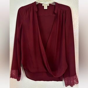 Jealous Tomato Burgundy Lace Cuff Blouse